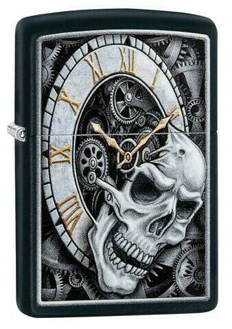 Зажигалка Classic Black Matte Zippo 29854 Skull Clock Design