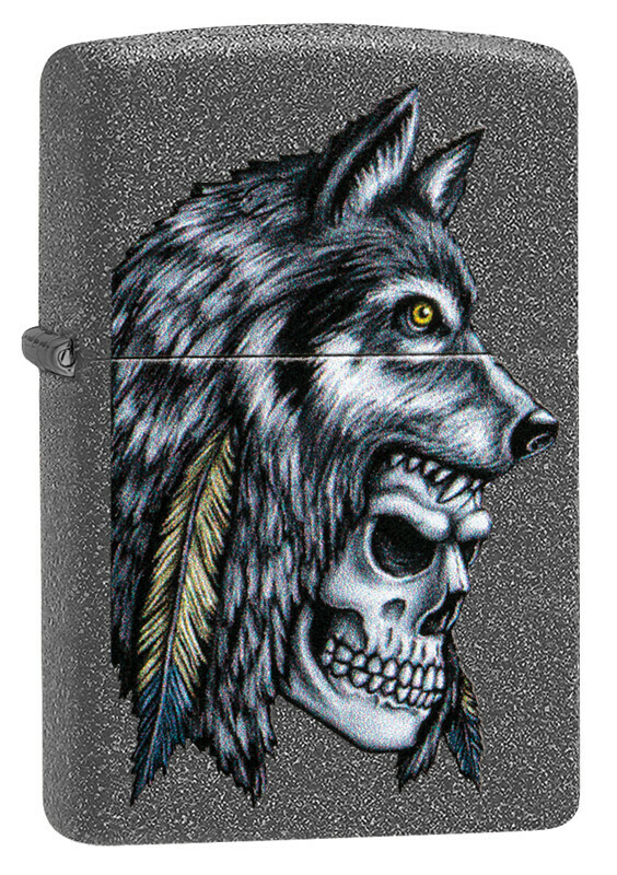 Зажигалка Classic Iron Stone Zippo 29863 Wolf Skull Feather Design