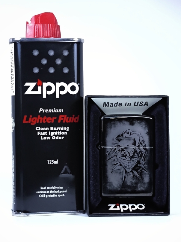 Зажигалка Classic High Polish Black Zippo 48914 Clown, топливо 125мл.